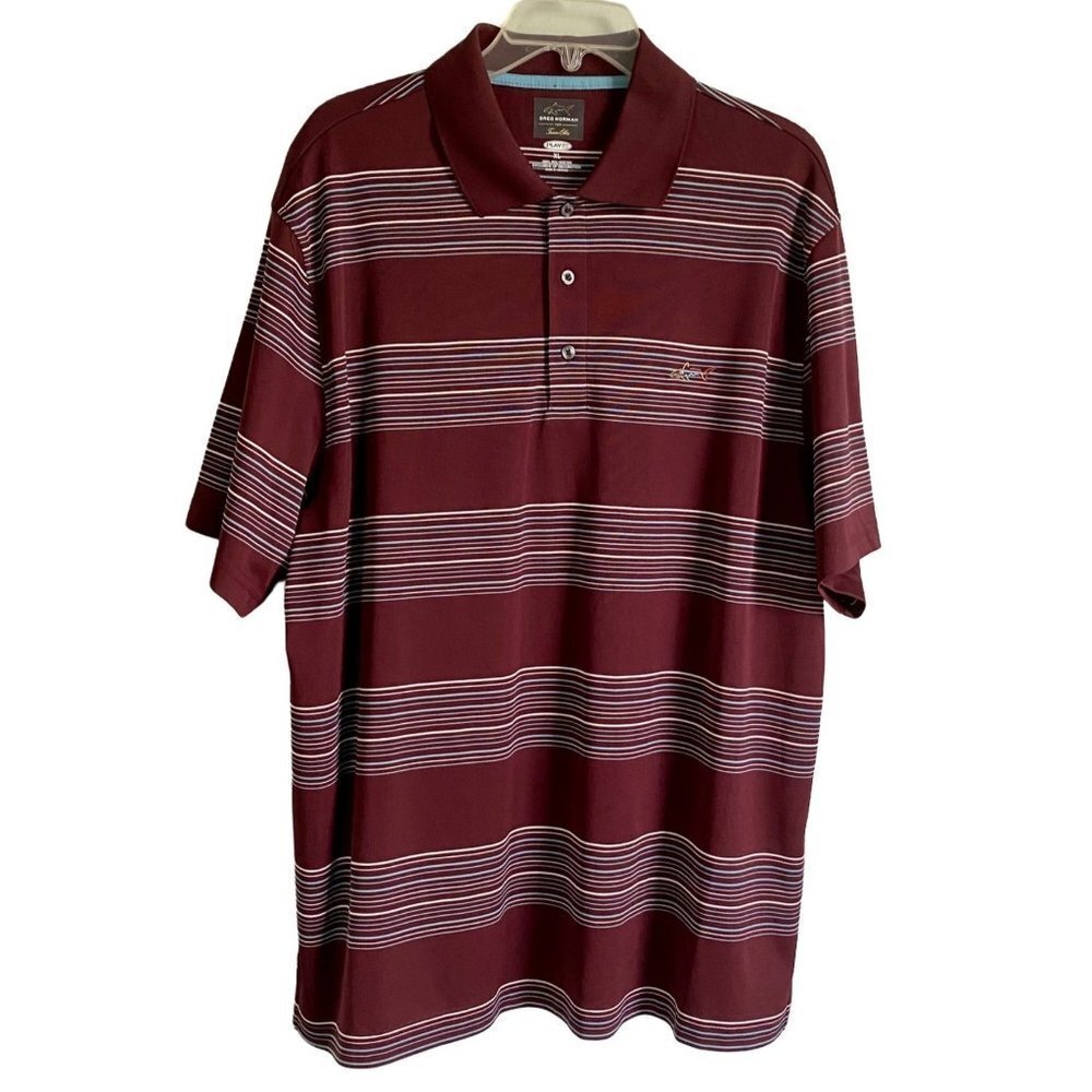 Greg Norman Play Dry Polyester Stripes Polo Shirt Size XL